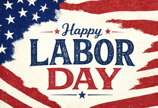 Happy labor day celebration with american flag design and bold typography greeting card