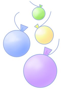 These are colorful water balloons. I drew the yo-yos sold at summer festivals.