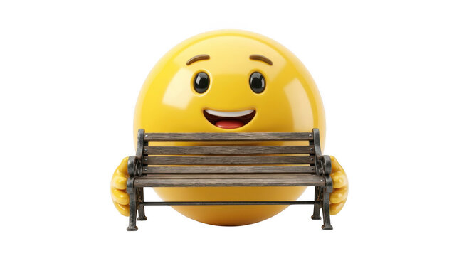 A cheerful cartoon character sitting on a bench with a smiley face