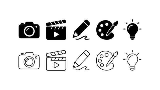 Creative Tools Icon Set in Silhouette and Outline Style Vector