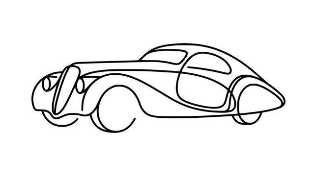 Elegant Vintage Car Outline - Continuous Line Drawing