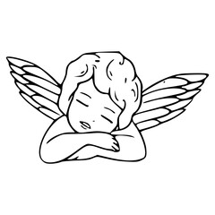 Obraz premium sleeping cherub angel with wings line art illustration isolated on white background