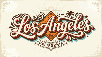 Obraz premium Los Angeles California Retro Script Emblem with Palm Trees