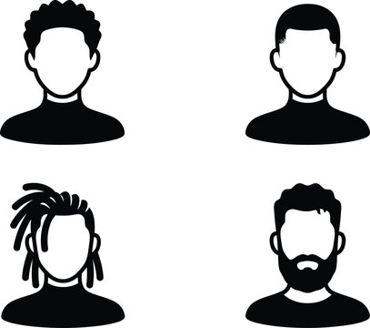 Set of four male avatar icons with different hairstyles and facial hair styles