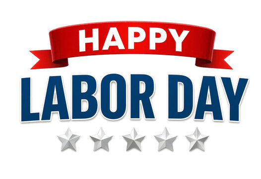 Happy labor day celebration with bold text and red ribbon isolated design for greeting cards