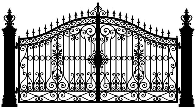 Elegant double swing wrought iron gate