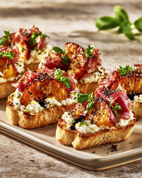Peach Ricotta Crostini with Prosciutto and Basil &ndash; AI Generative