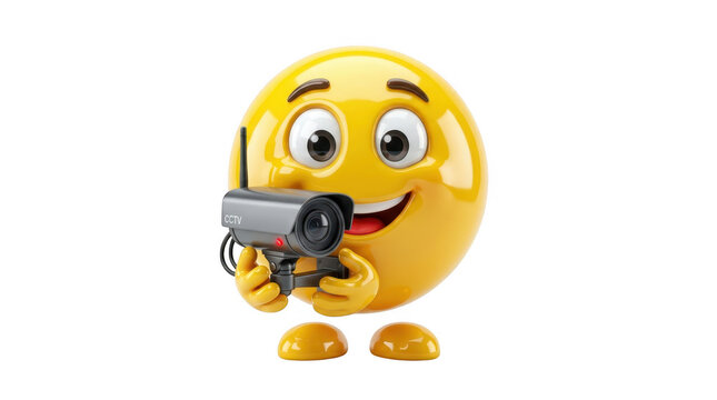 A cheerful yellow emoji character holding a microphone and smiling broadly