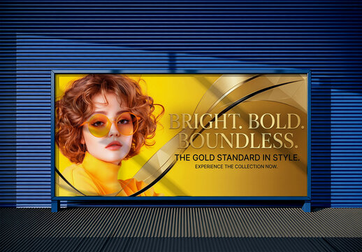 Horizontal Billboard Mockup on Blue Corrugated Metal Wall
