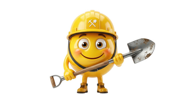 Cheerful construction worker character holding a mallet and wearing a safety helmet