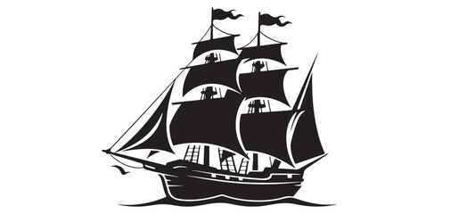 Historic Sailing Ship with Black Sails Isolated on White Background vector illustrator eps10 © Nazmin