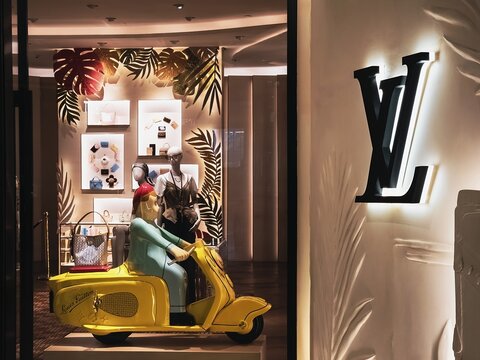 Louis vuitton Luxury brand shop display Logo sign Fashion business : Bangkok, Thailand Jul,17 2026