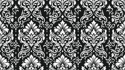 Fototapeta premium Elegant Seamless Black and White Damask Pattern Vintage Floral Textile Wallpaper Background Design