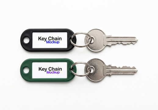Key Chain Mockup with Plastic Fobs and Metal Keys on White