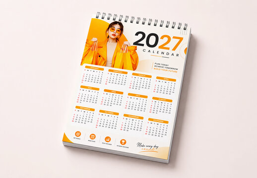 Modern 2027 Wall Calendar Mockup with Spiral Binding