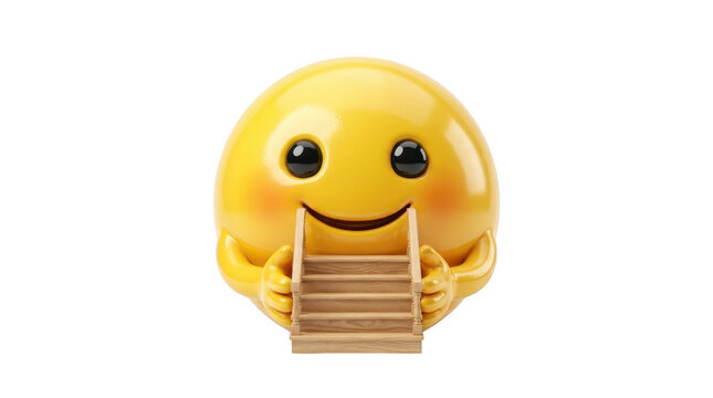 Happy cartoon emoji character with a toothbrush in its mouth