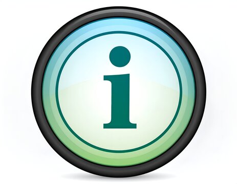 Glossy Information Icon Button with a Teal Letter I on a Gradient Background