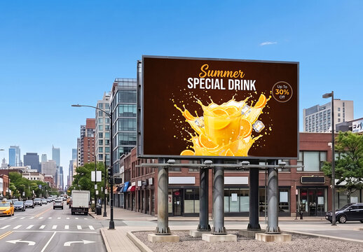 Outdoor City Billboard Mockup on Street Corner