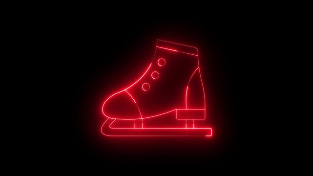 glowing neon Ice skating icon isolated on black background. Ice Skate Equipment concepts for Winter Sports and Performance. 4k video animation.