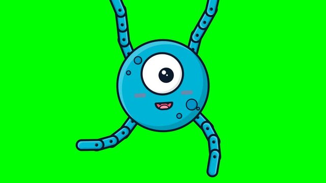 Blue Cyclops Monster Character Animation on Green Screen