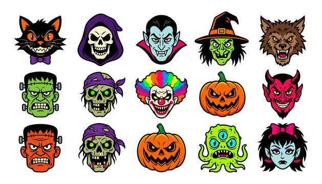 Set of Spooky Halloween Character Icons