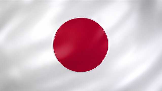 中央に赤い円を配した波打つ前の静かで光沢のある白いシルク生地の背景画像