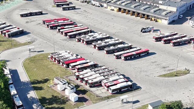 Aerial perspective of a municipal bus storage facility