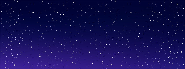 Night sky vector with starry cosmic background, glowing nebula in purple hues, bright constellation patterns illuminating deep space galaxy scene. © Narin