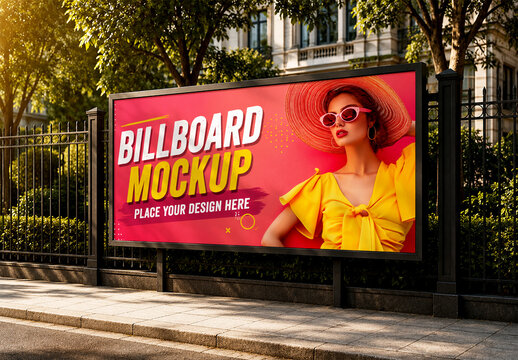 Horizontal Street Billboard Mockup with Fashion Branding