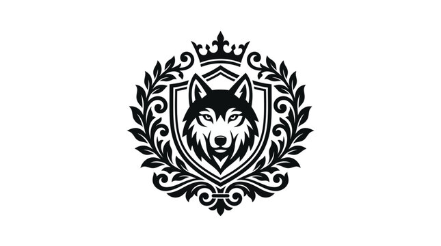 Wolf head crest with crown and wreath.