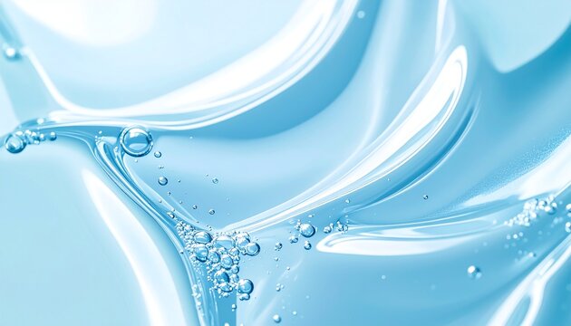Blue glossy liquid curve with micro bubbles