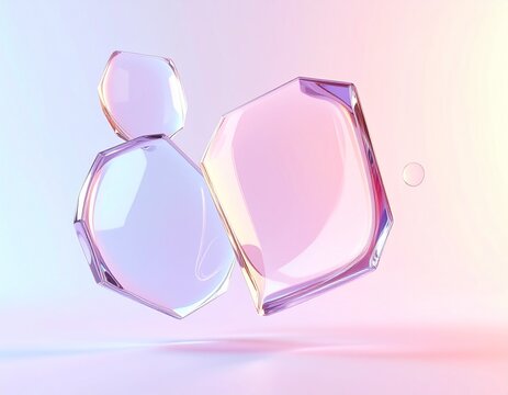 Floating faceted pastel glass objects on gradient background