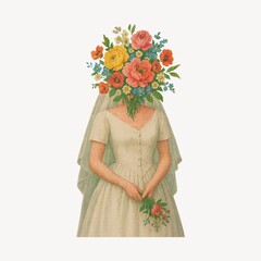Obraz premium Surreal floral bride illustration.
