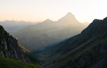 Fototapeta premium View on the famous Petit Pic du Midi d'Ossau, in the French Pyrenees, during the HRP trekking.