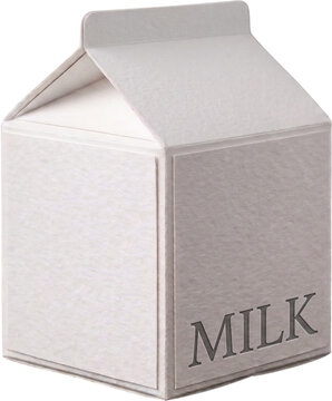 White paper milk carton box with MILK typography, dairy product and beverage 3D illustration
