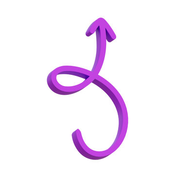 3D illustration of purple curly loop arrow swirling upward elegant flourish on transparent background