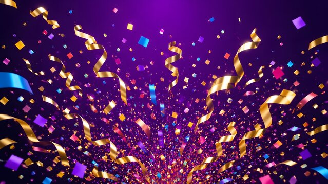 Colorful confetti and streamers exploding for celebration and party.