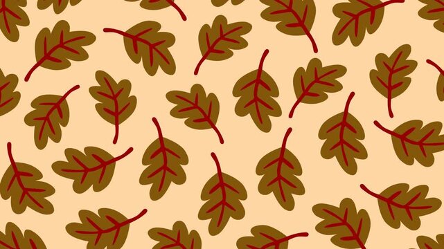 Seamless autumn oak leaves pattern featuring warm brown foliage on a soft beige background