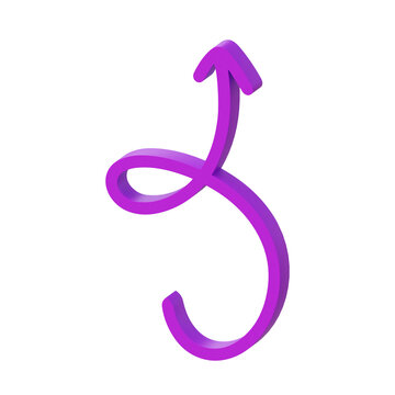 3D illustration purple curly loop arrow calligraphy flourish script ornate elegant upward icon transparent background