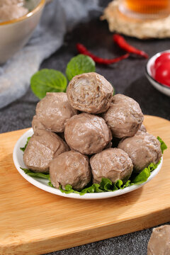 Handmade Chaoshan Beef Meatballs with Tendon - Traditional Chinese Food Studio Photography
