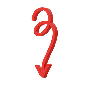 3D illustration red glossy curly loop spiral arrow ornate fancy artistic descend fall drop transparent background