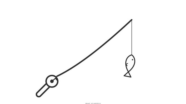 Minimalist Fishing Rod and Fish Line Art Animation Loop