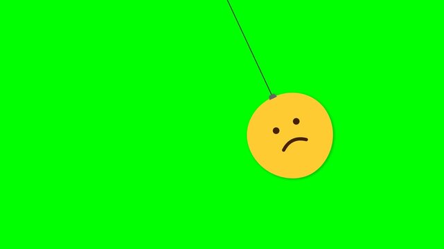 2D Flat Motion Graphics Swinging Sad Emoji Pendulum Loop Green Screen Background