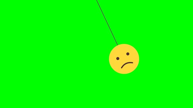 Minimalist Sad Face Emoji Pendulum Motion Graphics Loop on Chroma Key Green Screen