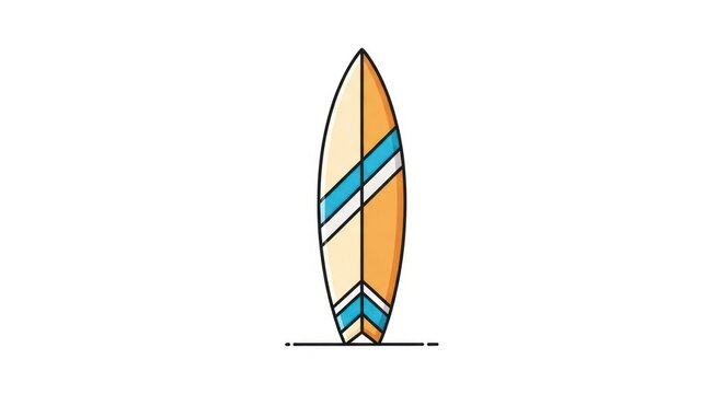 Surfboard with colorful stripes standing upright.