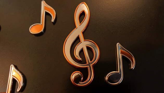 Elegant Metallic Music Symbols with Treble Clef and Eighth Notes