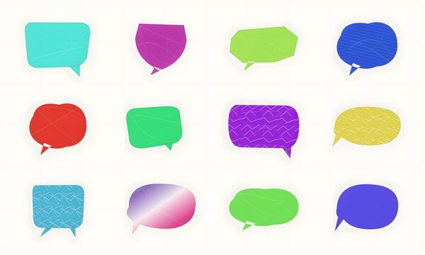 Set of colorful speech bubbles and communication chat thought clouds for social media and messaging design elements