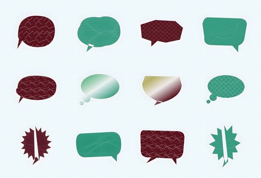 Set of colorful hand drawn speech bubbles and thought clouds in different shapes for communication and chat messages design