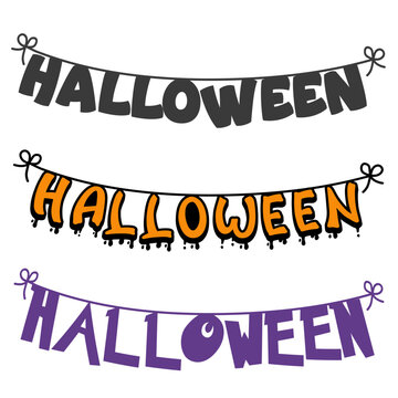 Halloween Typography Garland Banner Set with Spooky Lettering