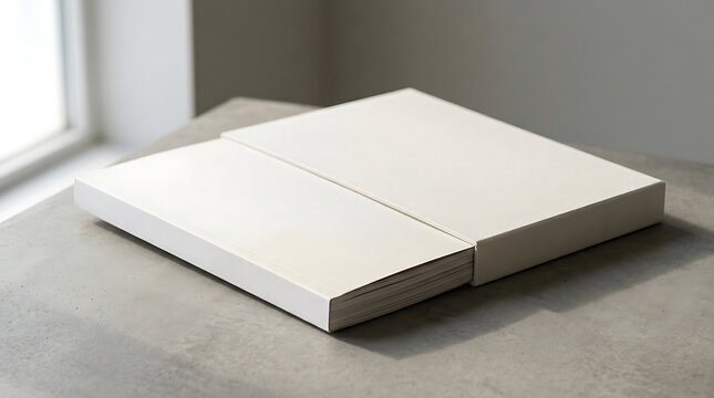 Blank white square book mockup lying on a gray table surface. magazine mockup psd